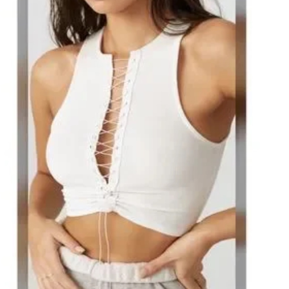 Joah Brown Lace Up Crop Tank small medium - Picture 2 of 14